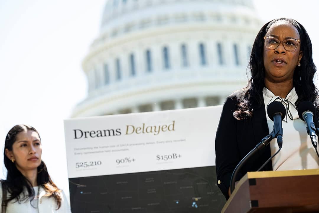 Kai Martin, a DACA (Deferred Action for Childhood Arrivals) program recipient, speaking during a press conference outside the U.S. Capitol, in Washington, DC.